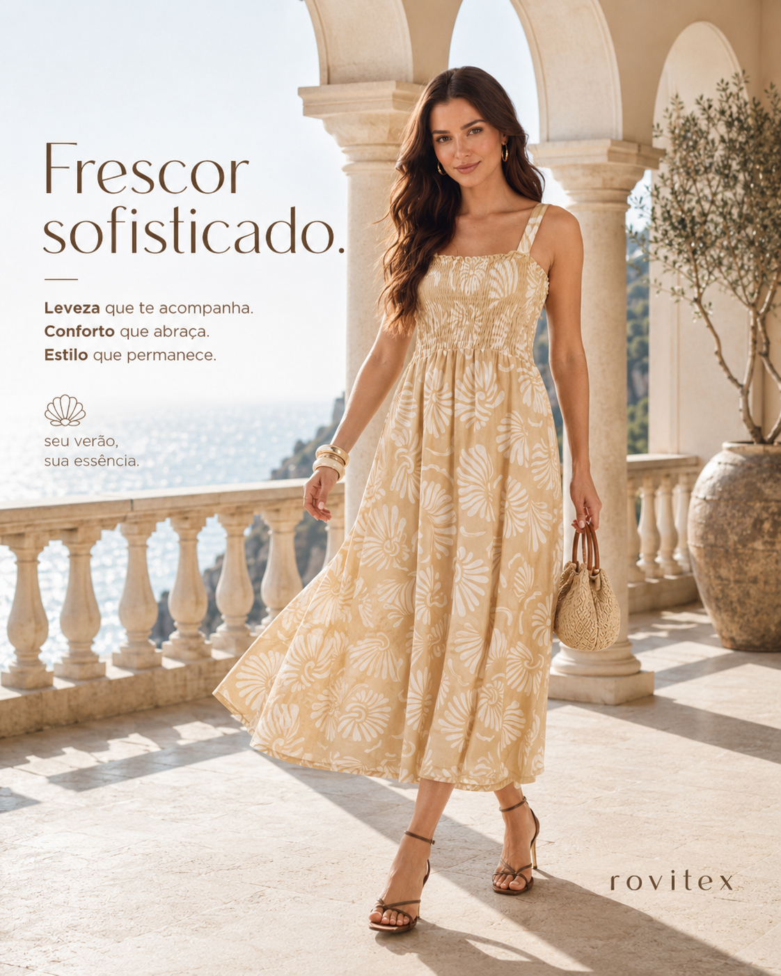 Vestido Midi Feminino Meia Malha Estampado Rovitex 6177025