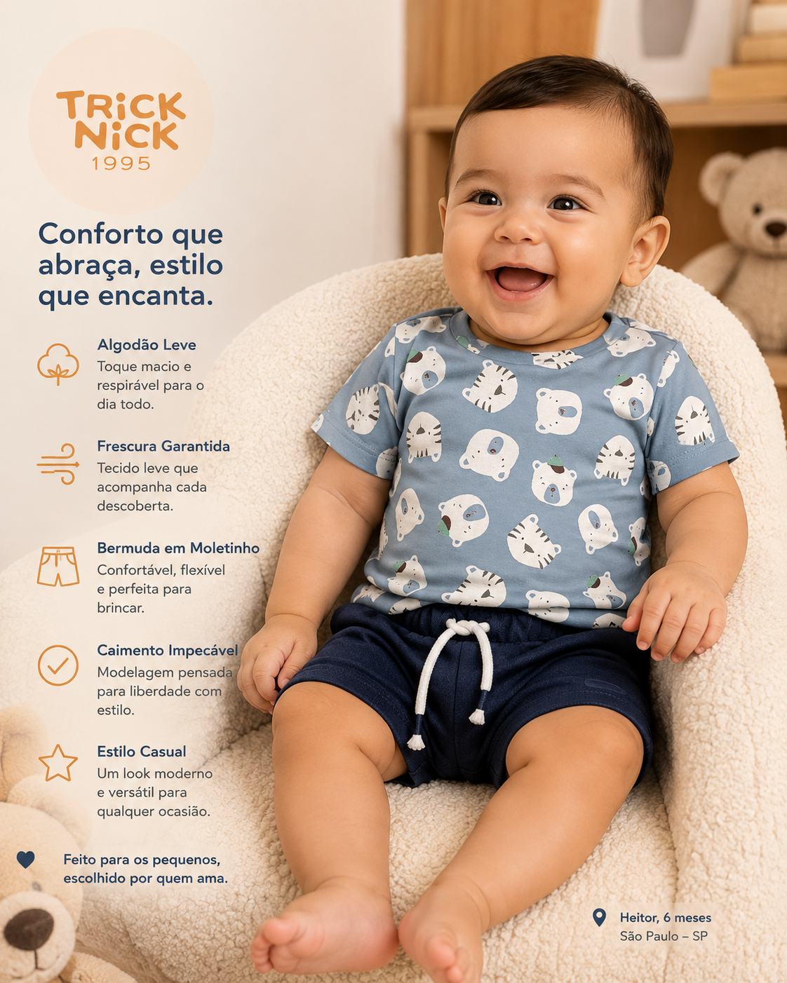 Conjunto Infantil Camiseta Com Bermuda Trick Nick 1027360