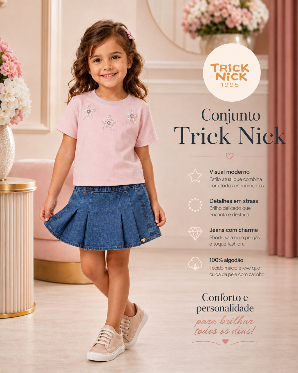 Conjunto Blusa Com Shorts Saia Jeans Trick Nick 1171003