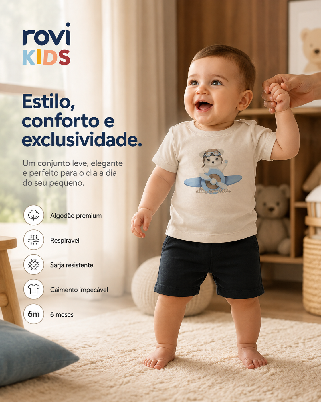 Conjunto Camiseta Com Bermuda Infantil Rovi Kids 3029510