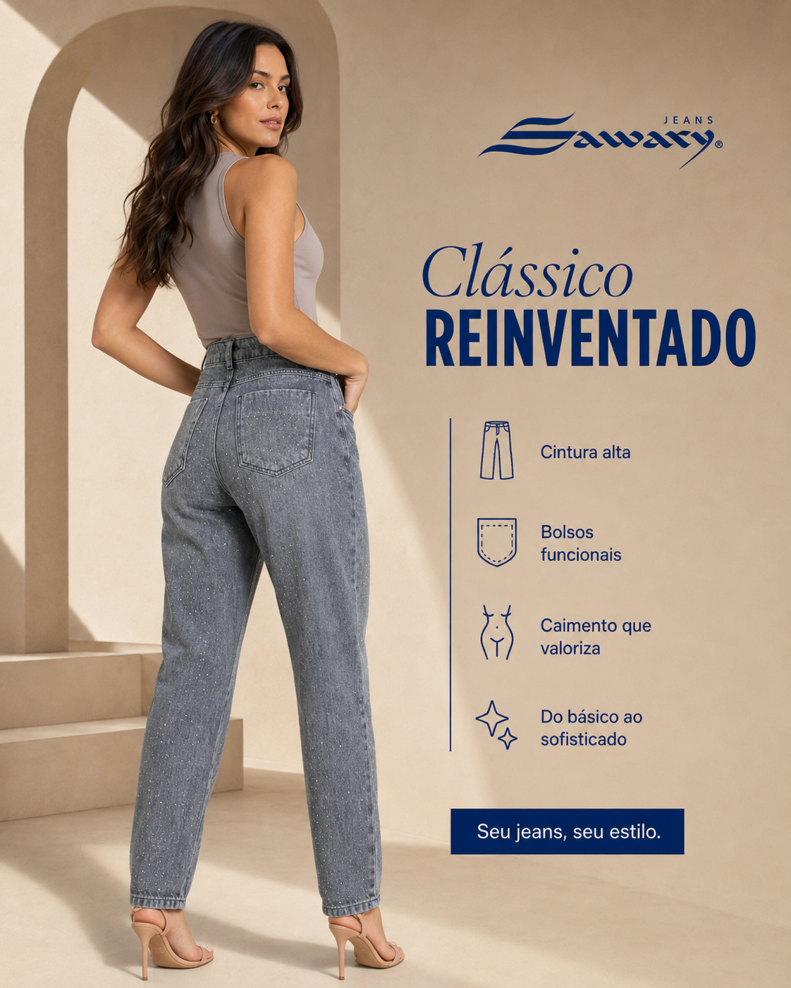 Calça Jeans Sawary Mom Brilho - 283423 (No Lycra)