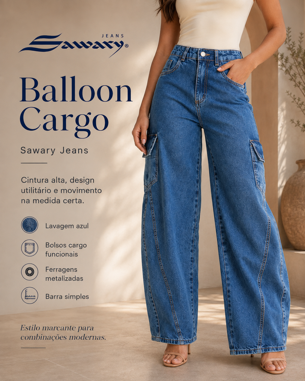 Calça Jeans Sawary Balloon Cargo - 283231 (No Lycra)