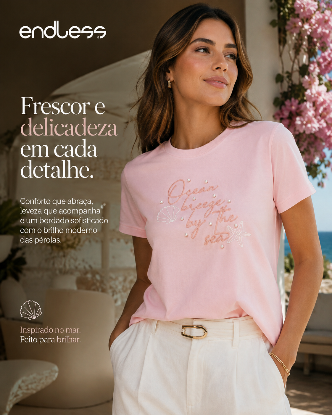 T-Shirt Feminina Com Rebite e Bordado Endless E16099