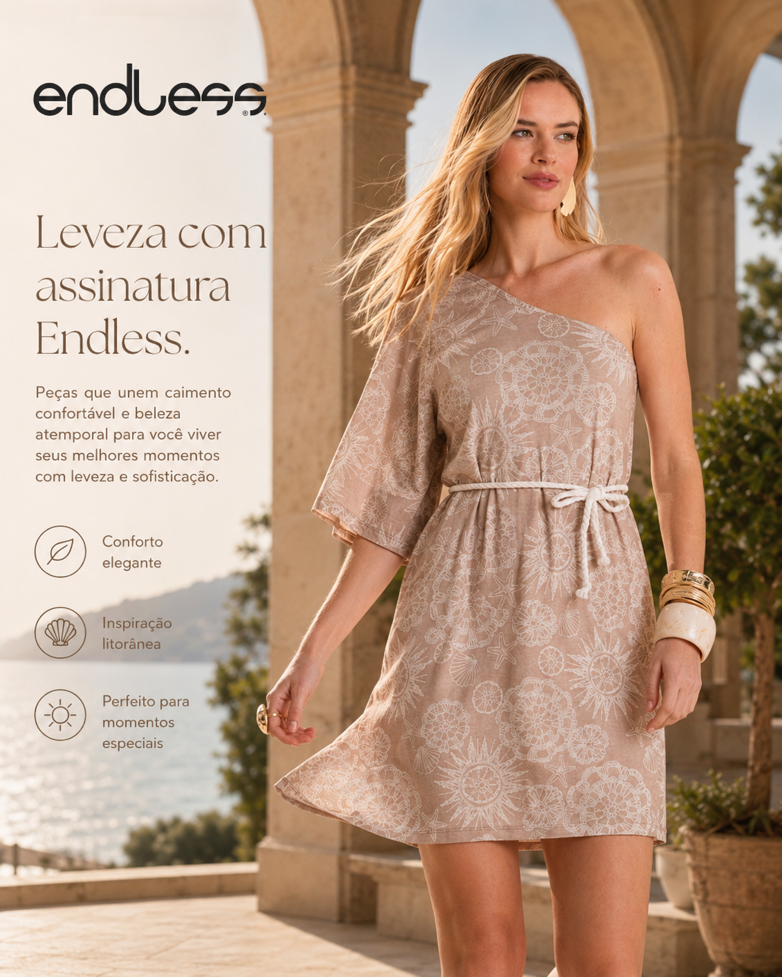 Vestido Feminino Assimetrico Com Cinto Endless Marrom