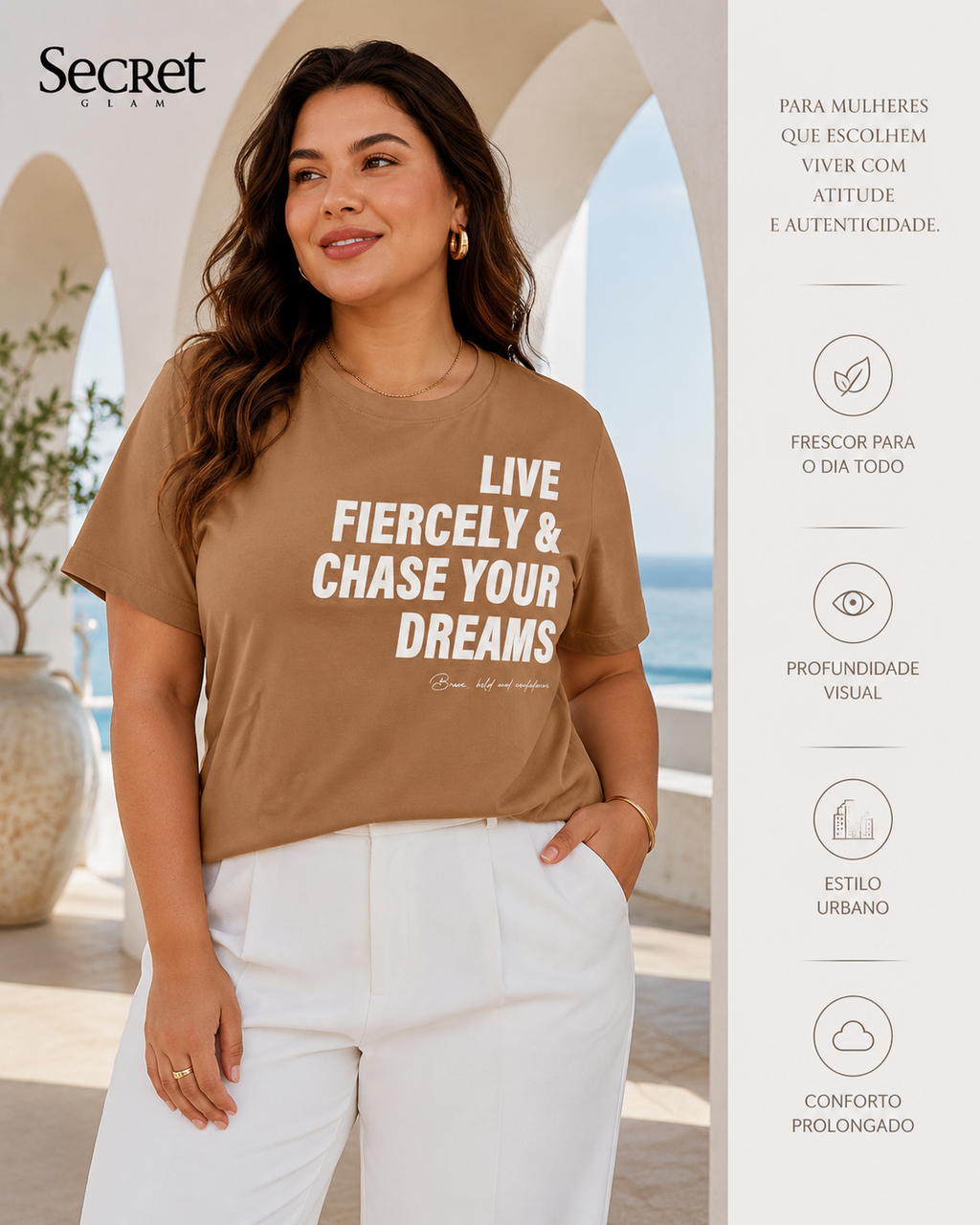 T-Shirt Feminina E Estampa Meia Malha Secret Glam S02123