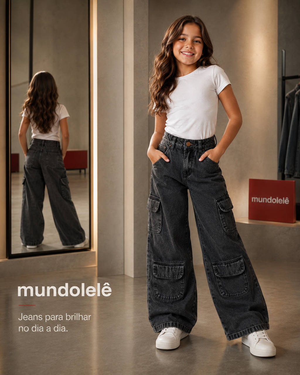 Pantalón Jean Cargo Wide Leg Infantil