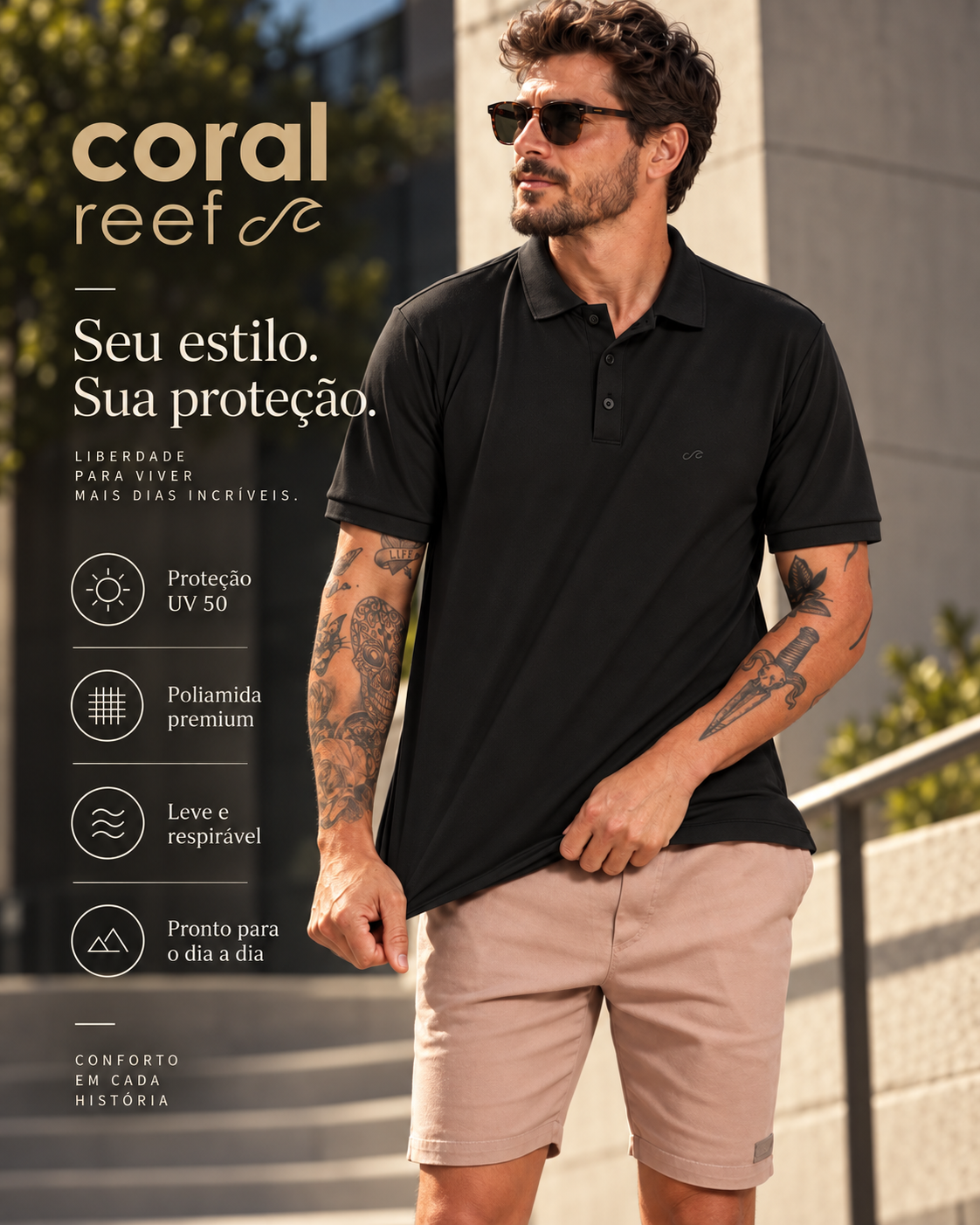 Polo poliamida masculina Coral Reef