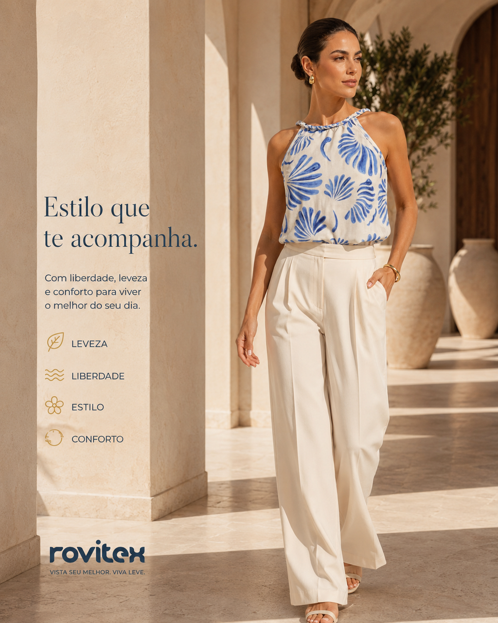 Blusa Feminina Com Alça Meia Malha Rovitex Azul