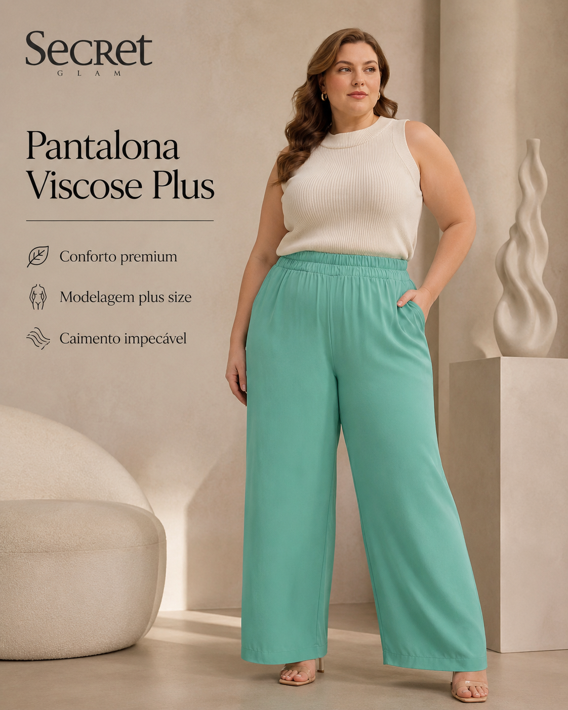 Calça Feminina Pantalona Viscose Secret Glam S02134