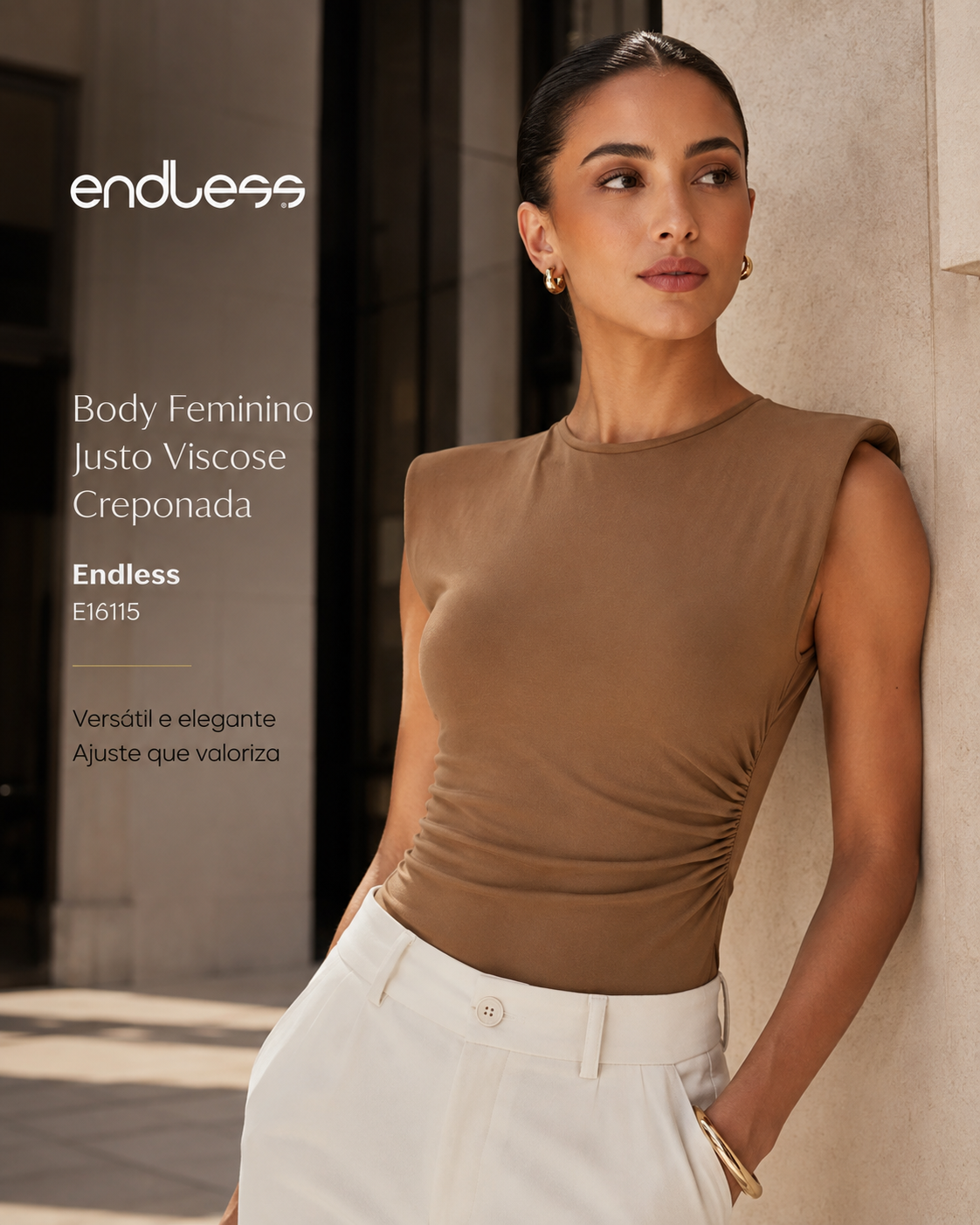 Body Feminino Justo Vicose Creponada Endless E16115