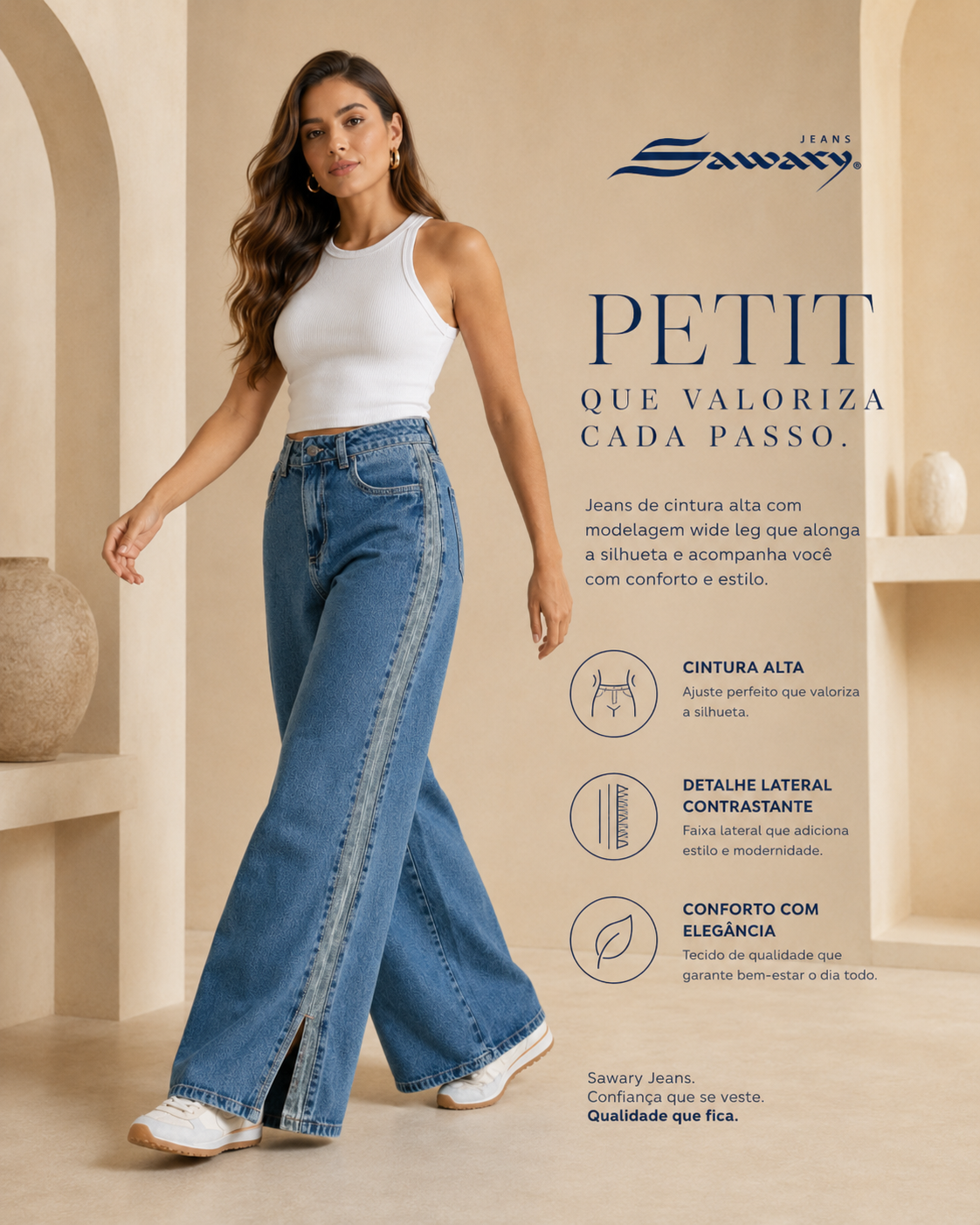 Calça Jeans Sawary Super Wide Leg Petit -283572 (No Lycra)