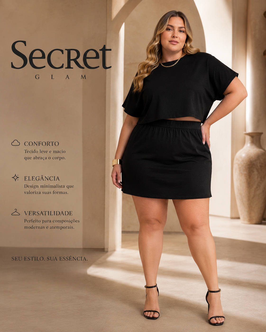 Conjunto Feminino Blusa E Shorts Saia Secret Glam S02152
