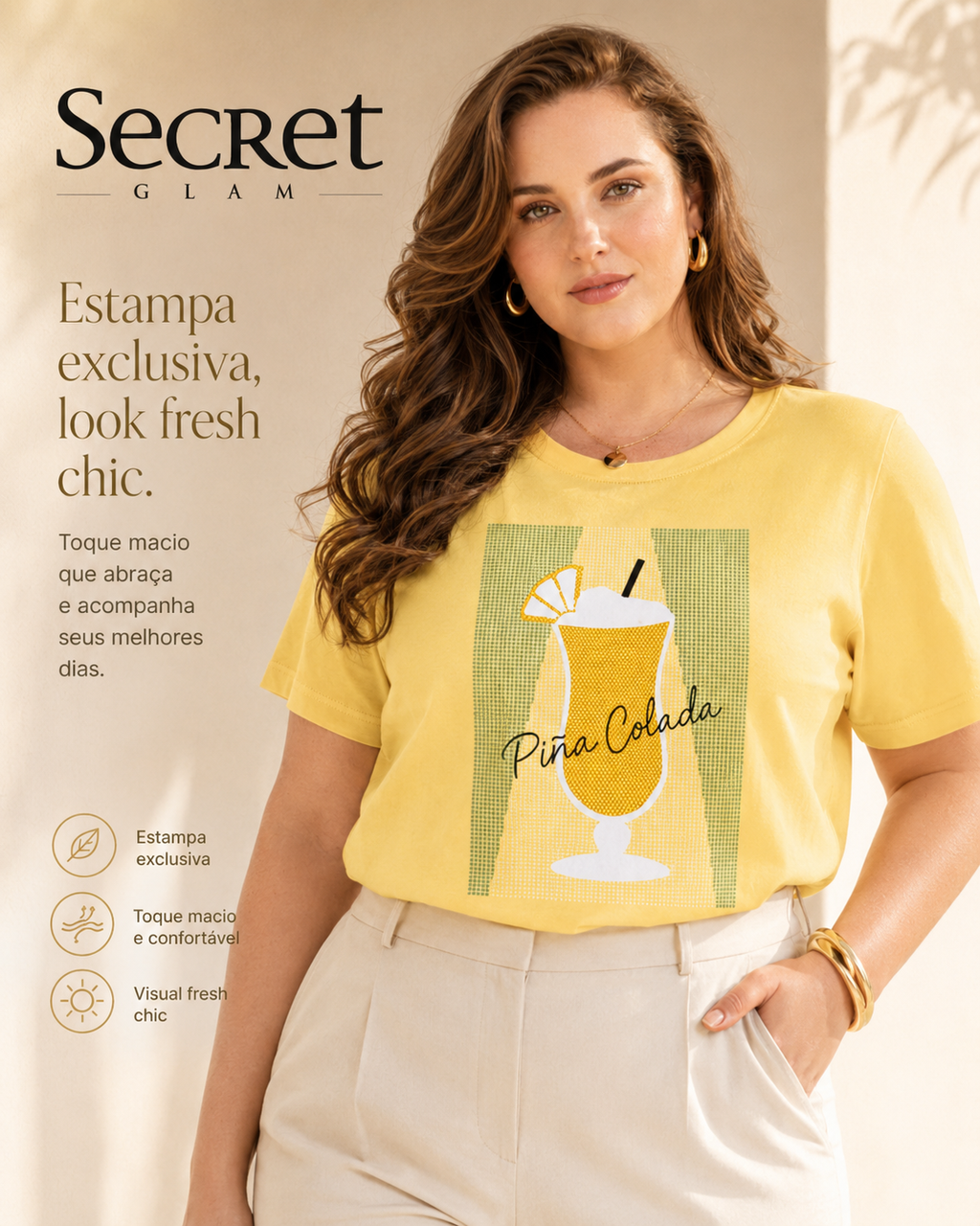 Blusa Feminina Estampa Pina Colada Secret Glam S02146