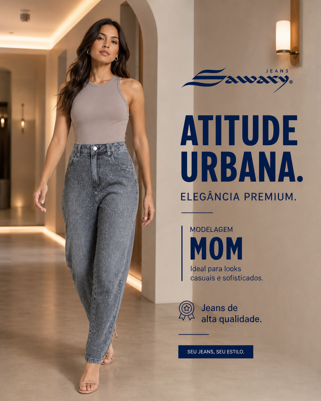 Calça Jeans Sawary Mom Brilho - 283423 (No Lycra)