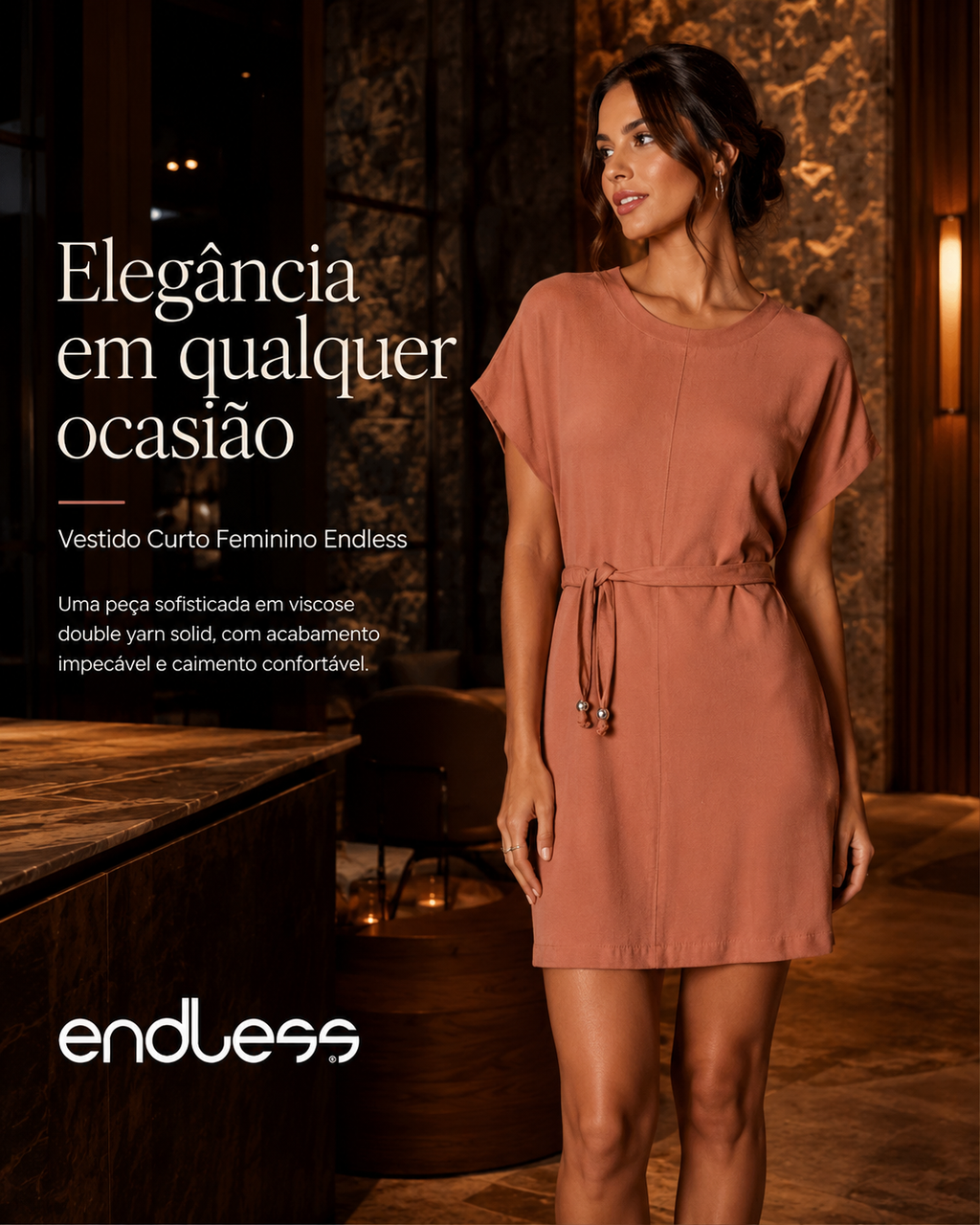 Vestido Feminino Curto Com Cinto Viscose E15342