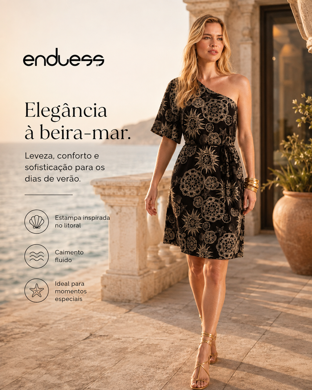Vestido Feminino Assimetrico Com Cinto Endless Preto