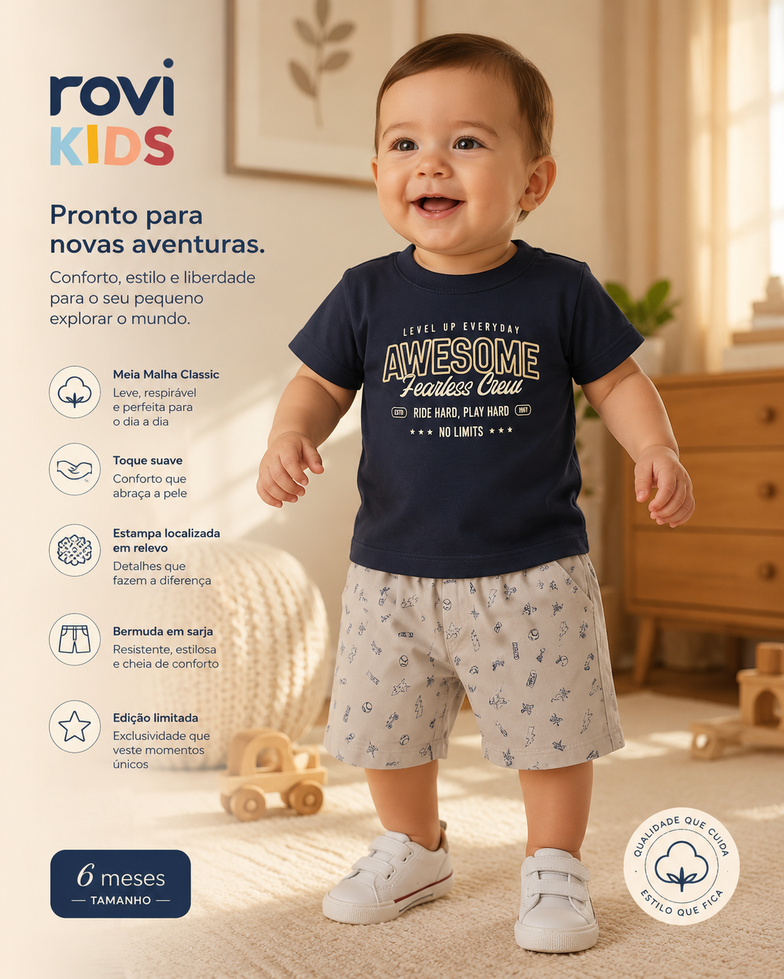 Conjunto Camiseta Com Bermuda Infantil Rovi Kids 3029550