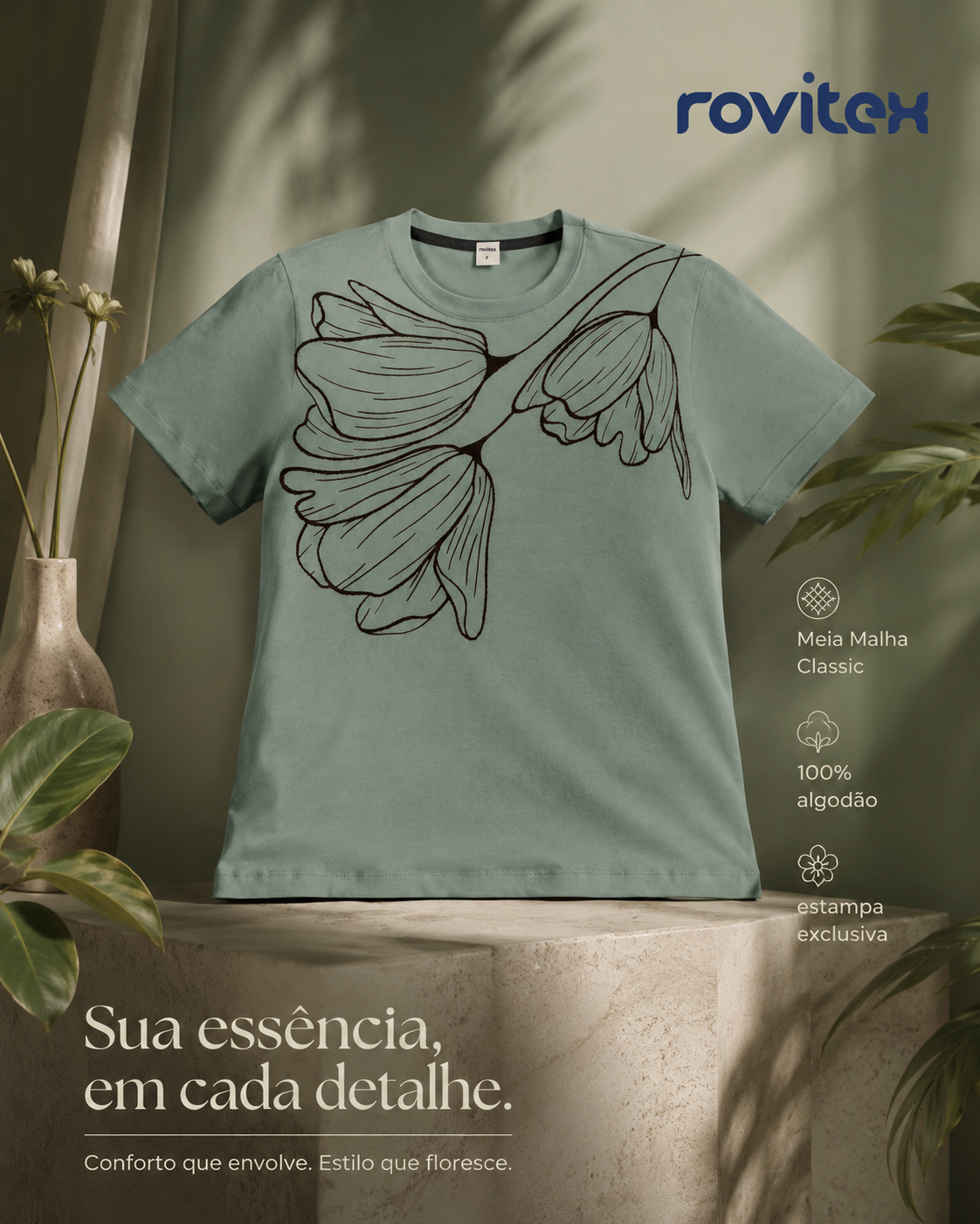 Camiseta Feminina Meia Malha Com Estampa Rovitex 6177635