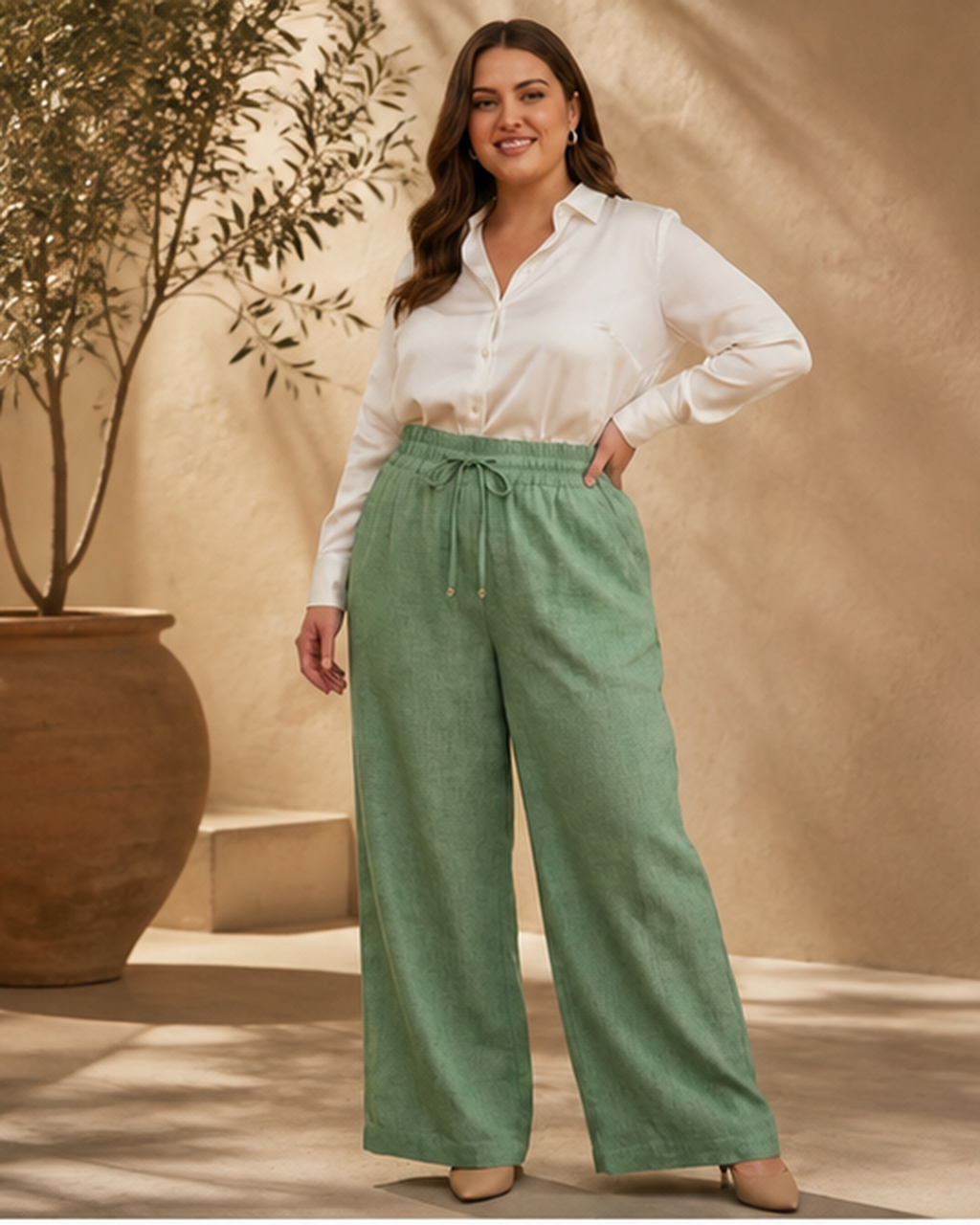 Calça Pantalona 100% Linho Plus Size Secret Glam