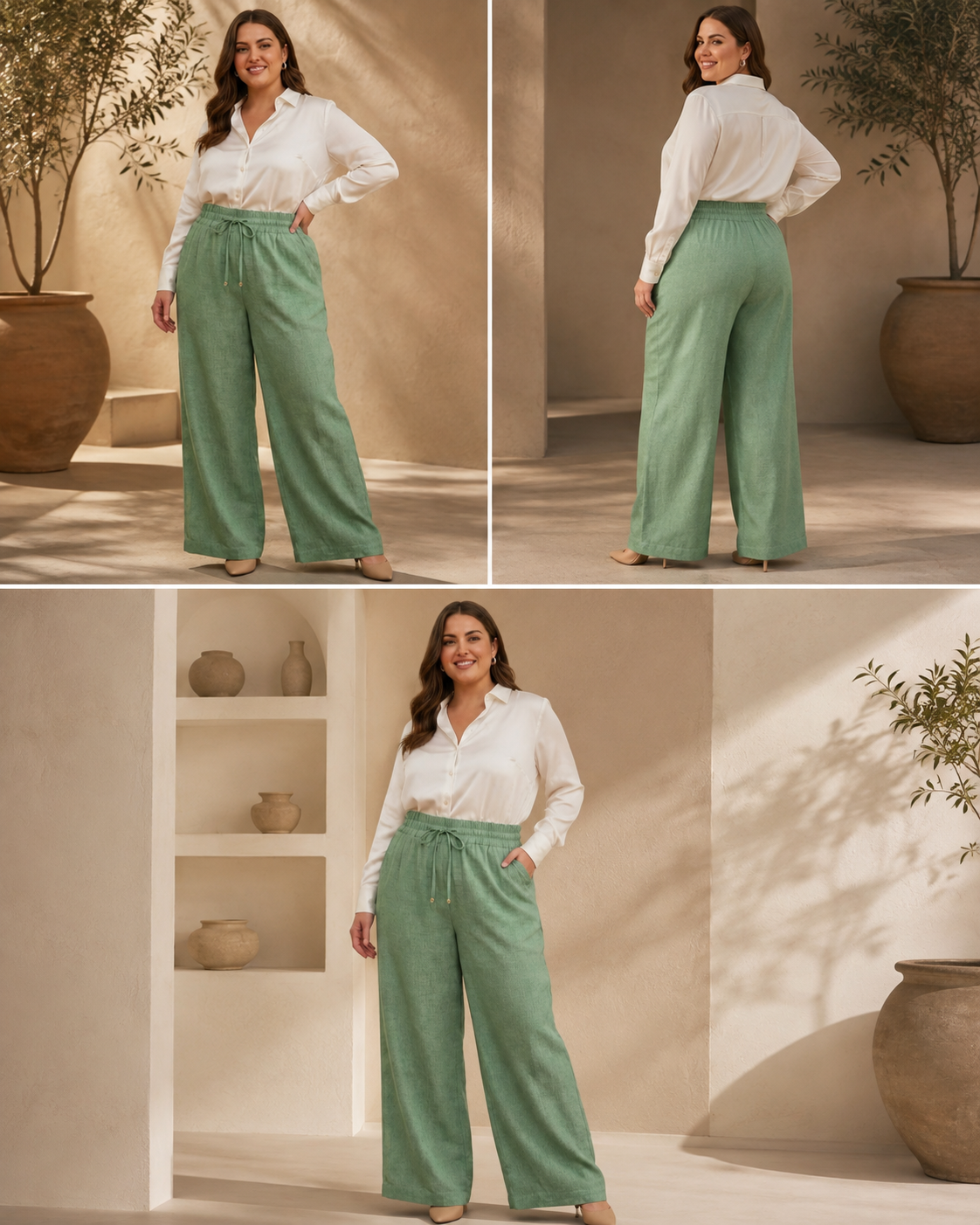 Calça Pantalona 100% Linho Plus Size Secret Glam