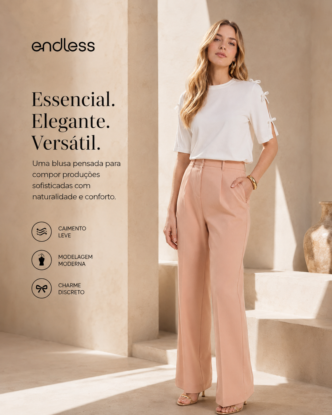 Blusa Feminina Em Riaban Com Detalhe Manga Endless E16120