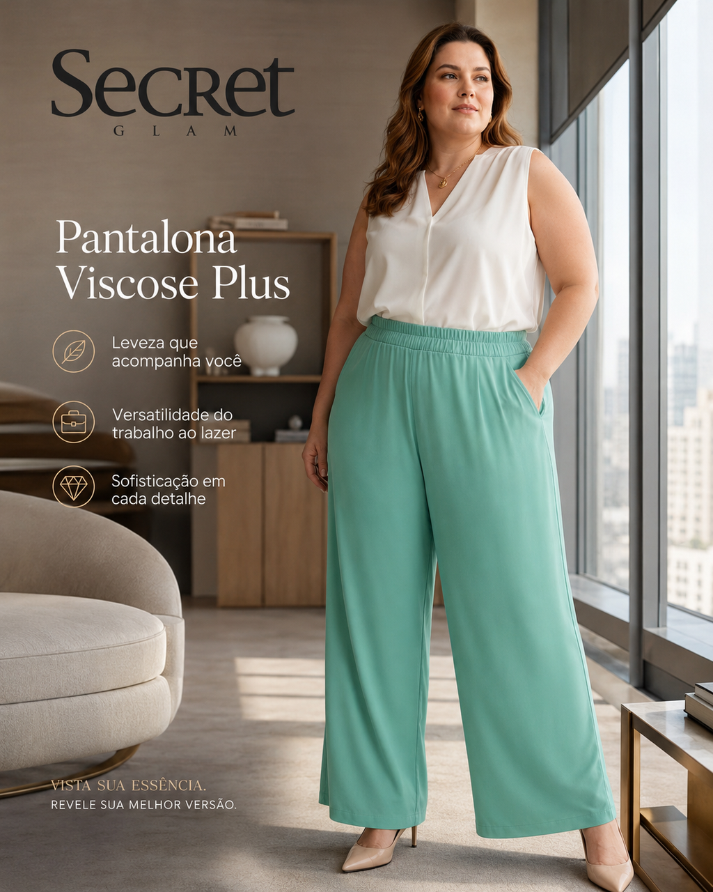 Calça Feminina Pantalona Viscose Secret Glam S02134