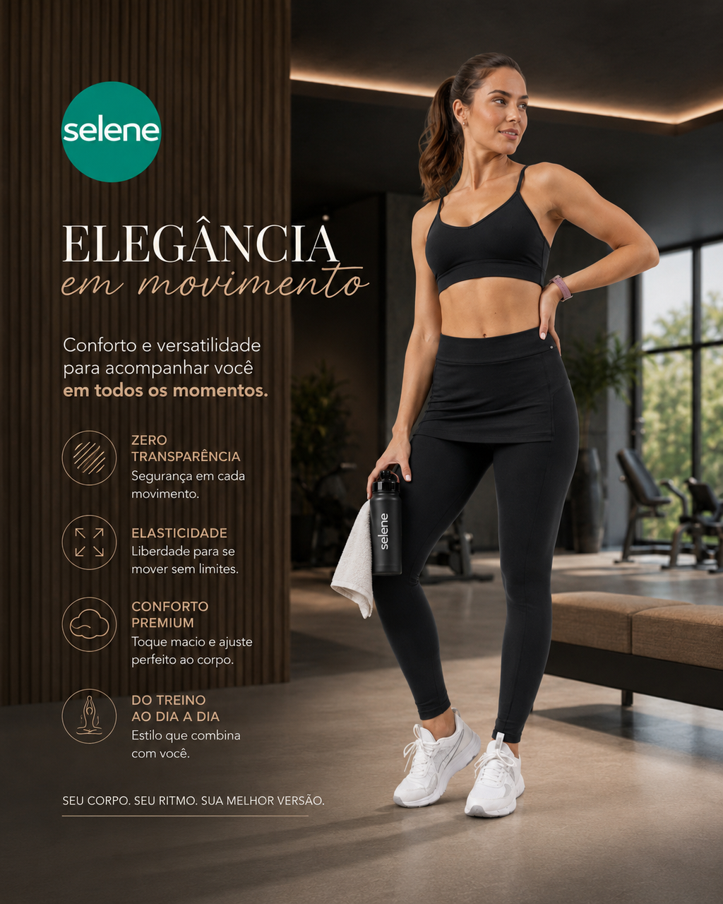 Calça Legging Com Saia Fitness Academia Selene - Preto