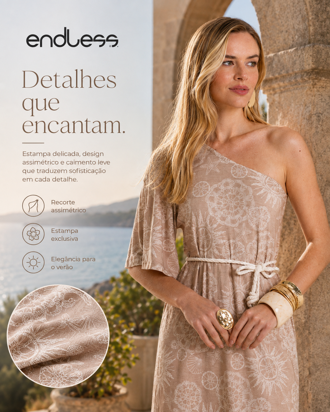Vestido Feminino Assimetrico Com Cinto Endless Marrom