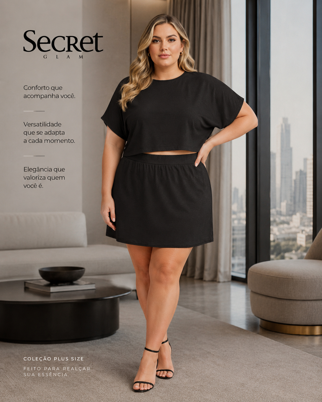 Conjunto Feminino Blusa E Shorts Saia Secret Glam S02152