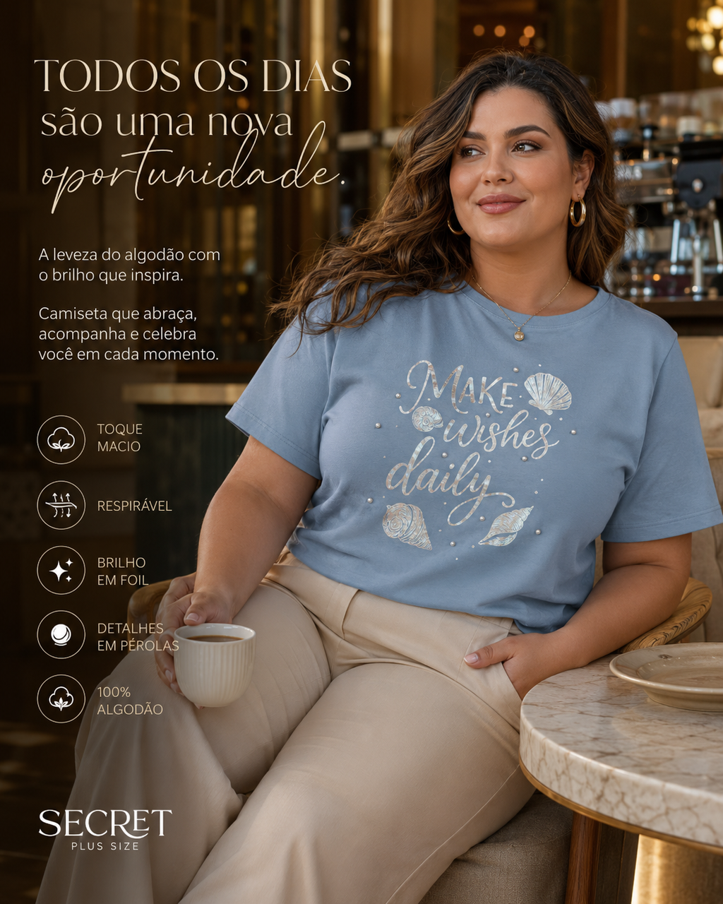 T- Shirt Feminina Com Estampa Secret Glam S02113
