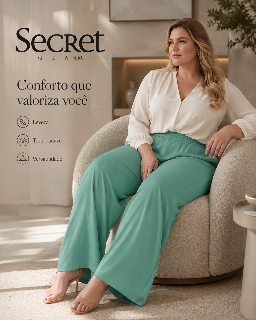 Calça Feminina Pantalona Viscose Secret Glam S02134