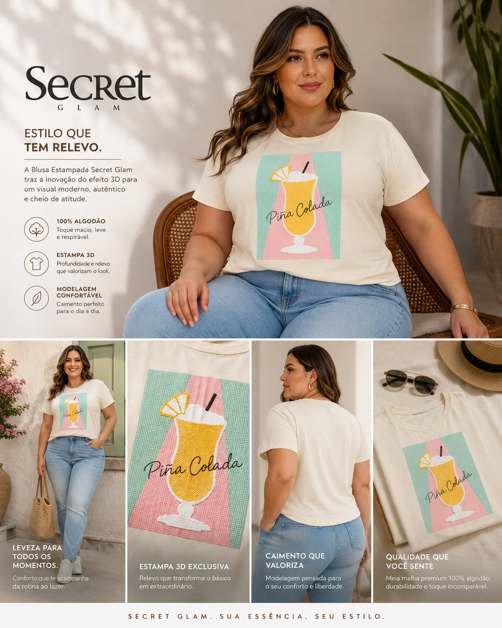 Blusa Feminina Estampa Pina Colada Secret Glam S02146