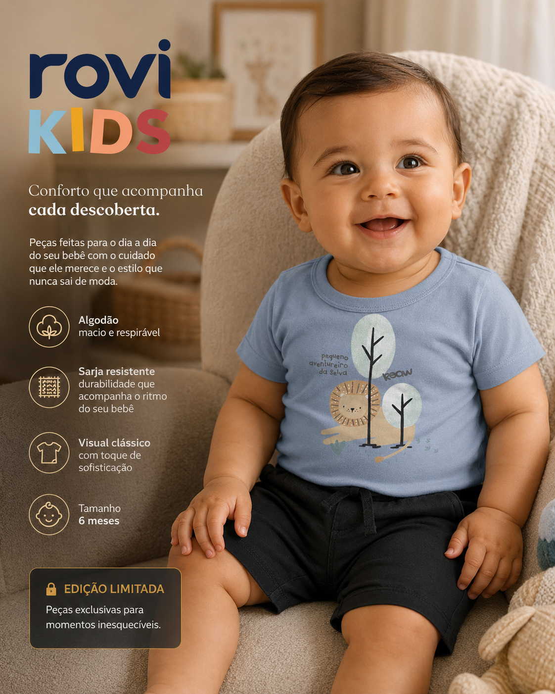 Conjunto Camiseta Com Bermuda Infantil Rovi Kids 3029470