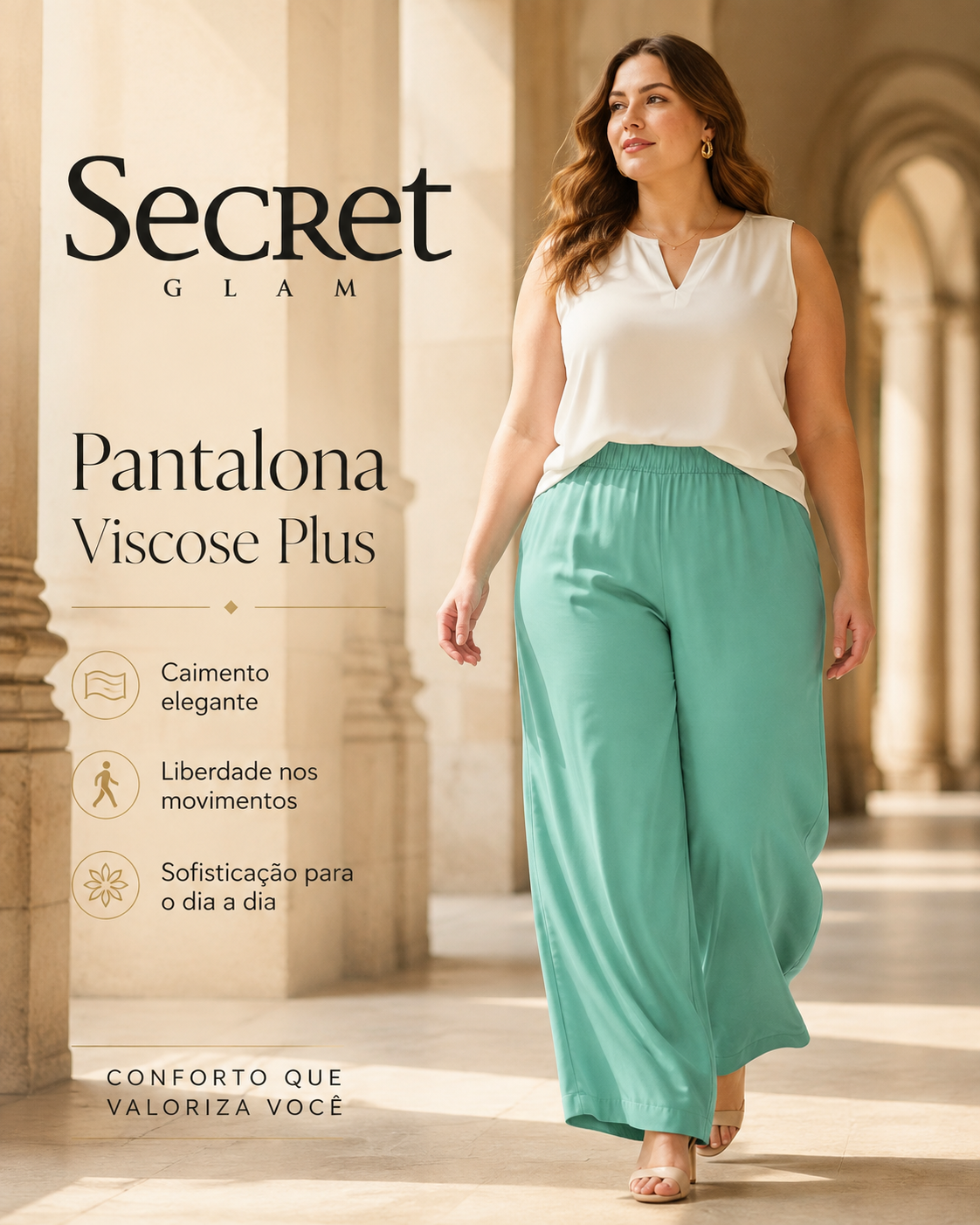 Calça Feminina Pantalona Viscose Secret Glam S02134