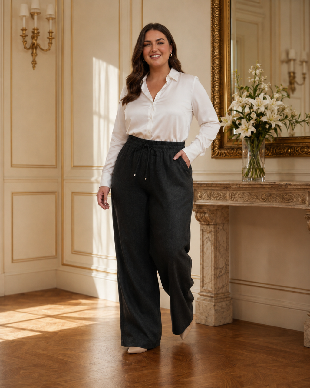 Calça Pantalona 100% Linho Plus Size Secret Glam