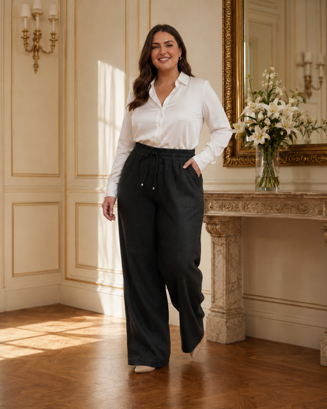 Calça Pantalona 100% Linho Plus Size Secret Glam