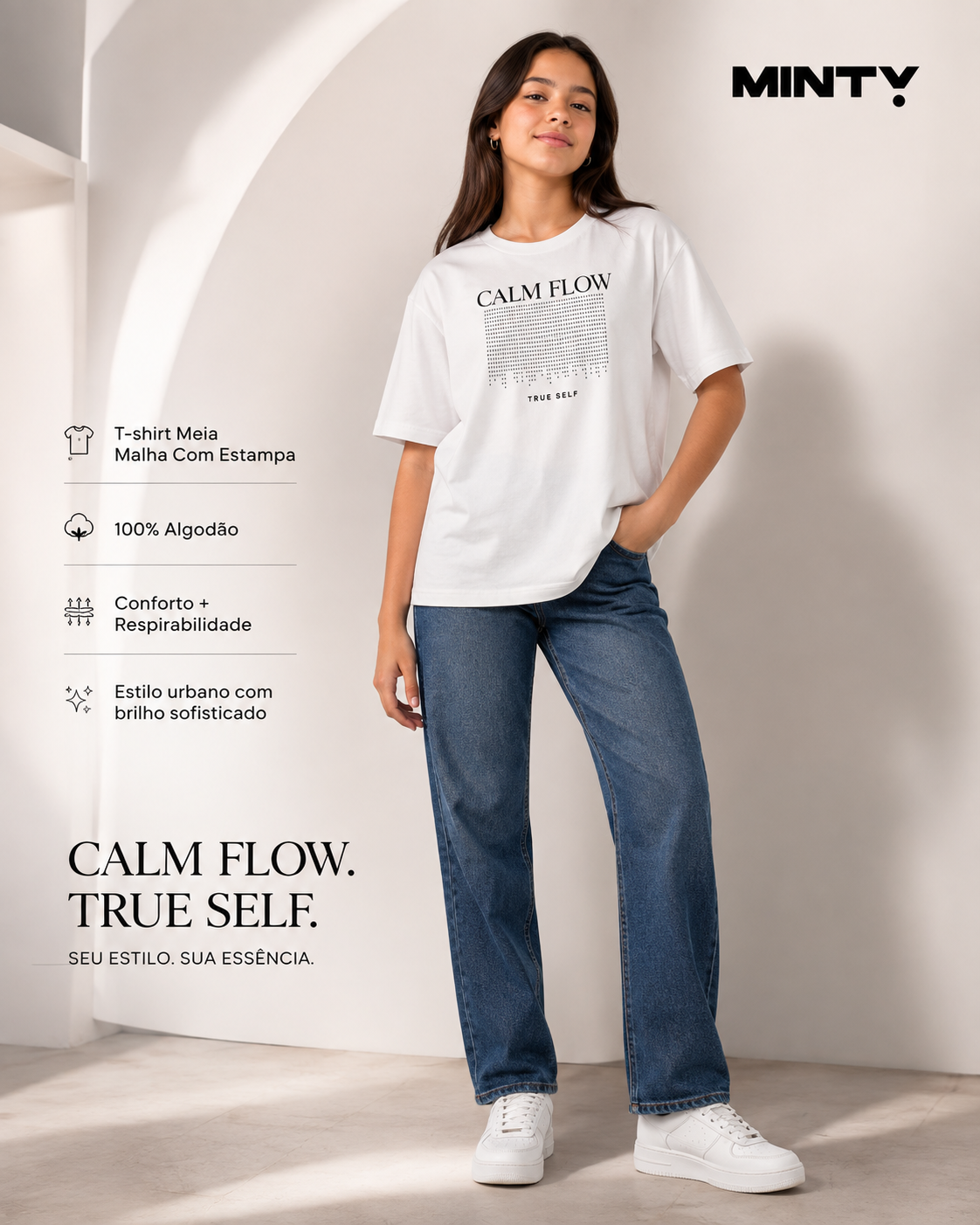 T-Shirt Feminina Meia Malha Com Estampa Minty M00562