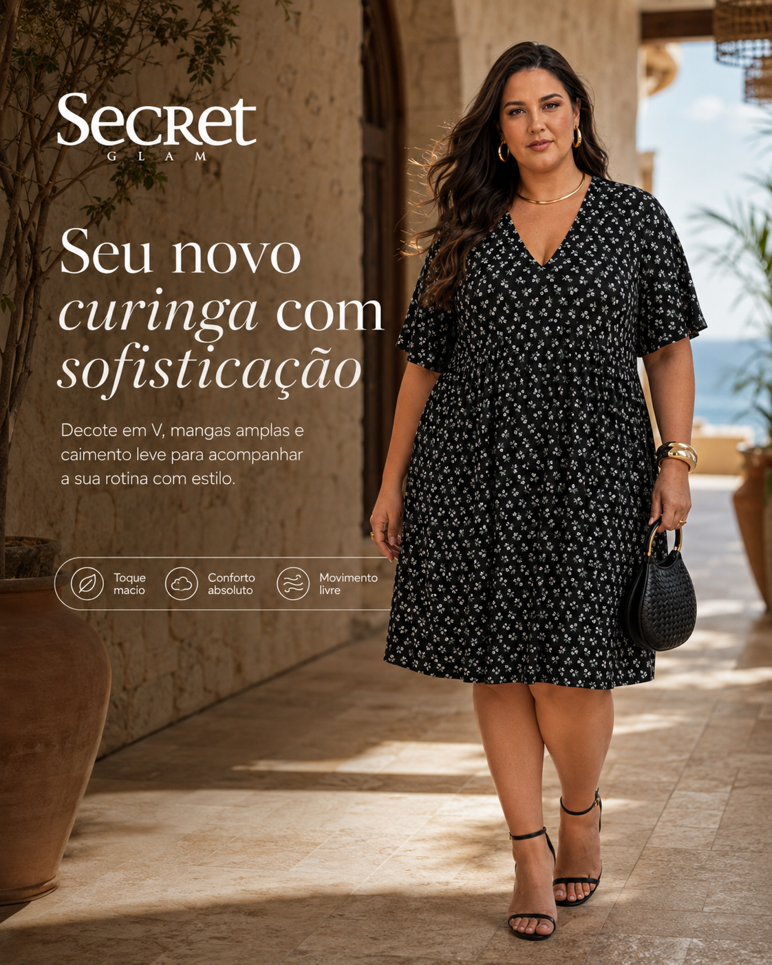 Vestido Feminino Curto Manga Ampla Secret Glam S02140