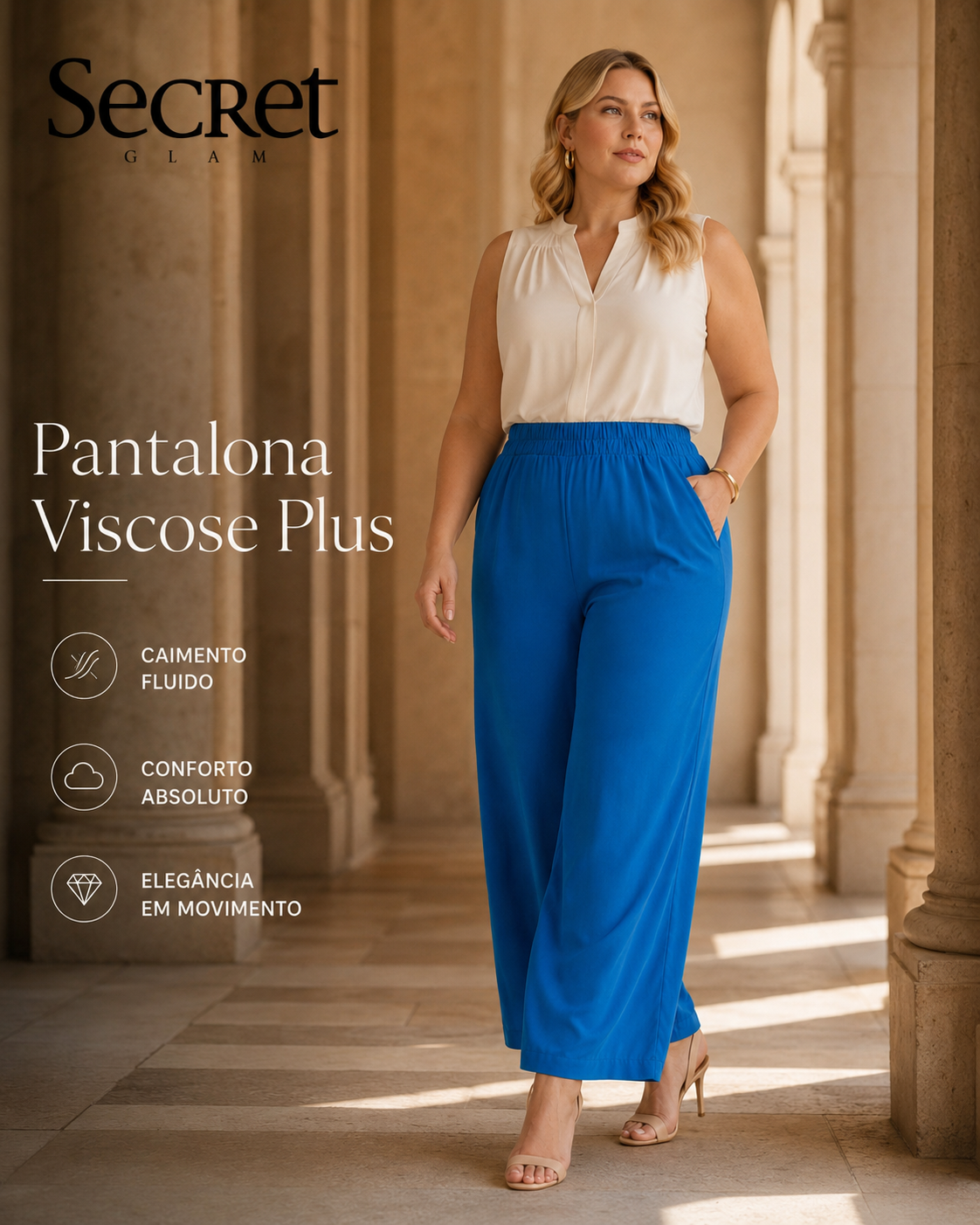 Calça Feminina Pantalona Viscose Secret Glam S02134