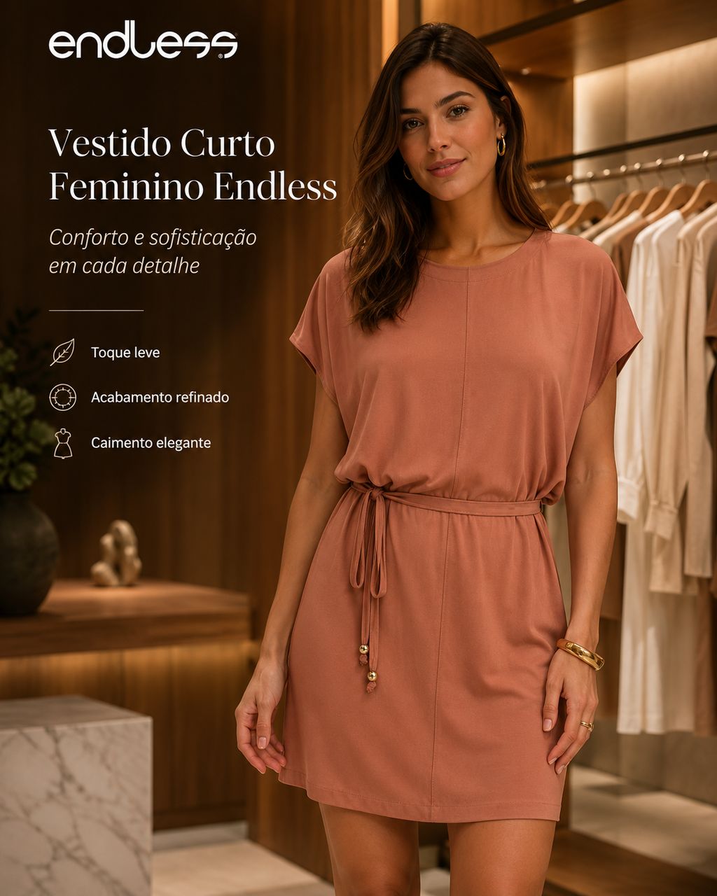 Vestido Feminino Curto Com Cinto Viscose E15342