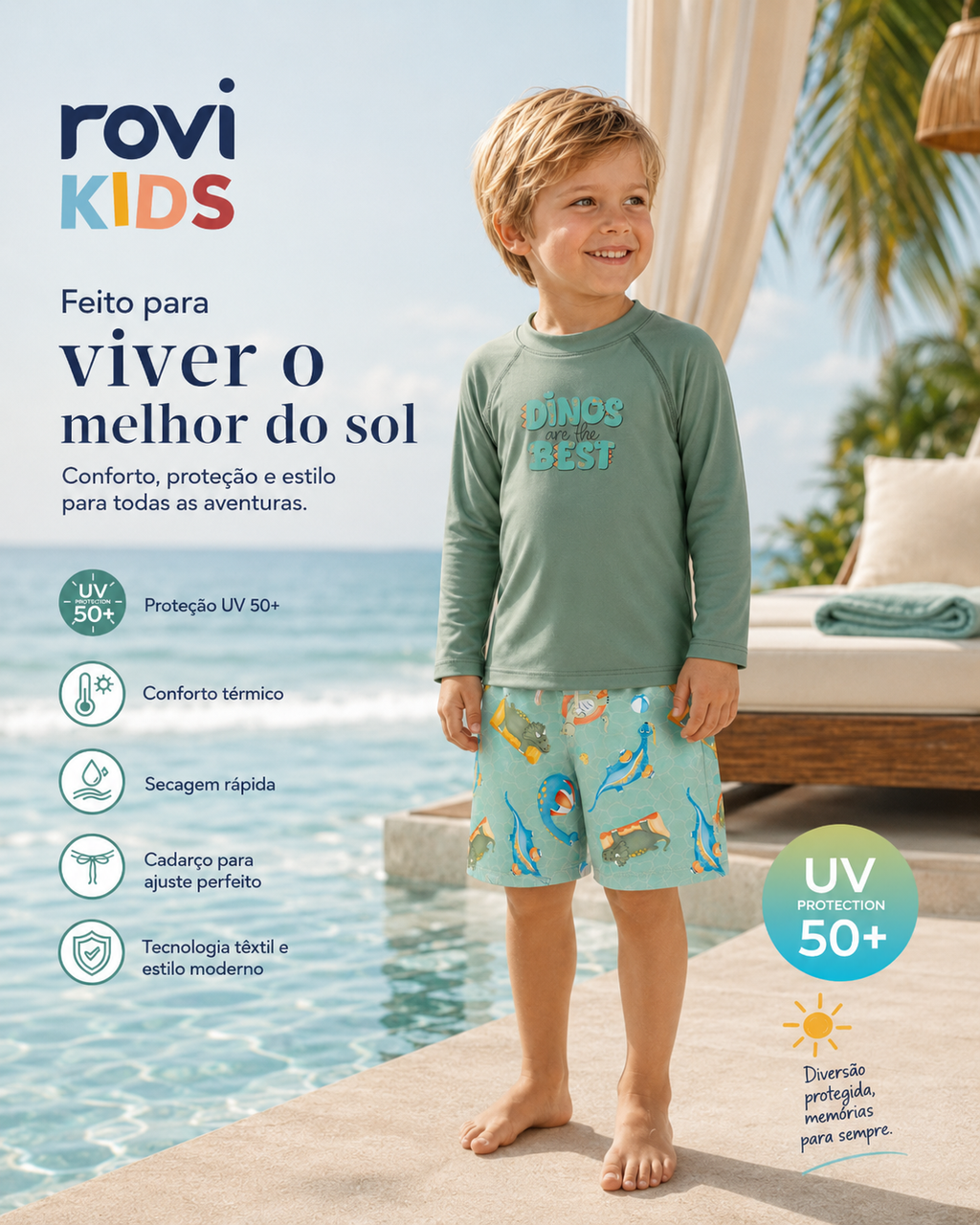Conjunto Camiseta Manga Longa E Sunga UV Rovi Kids 3029281