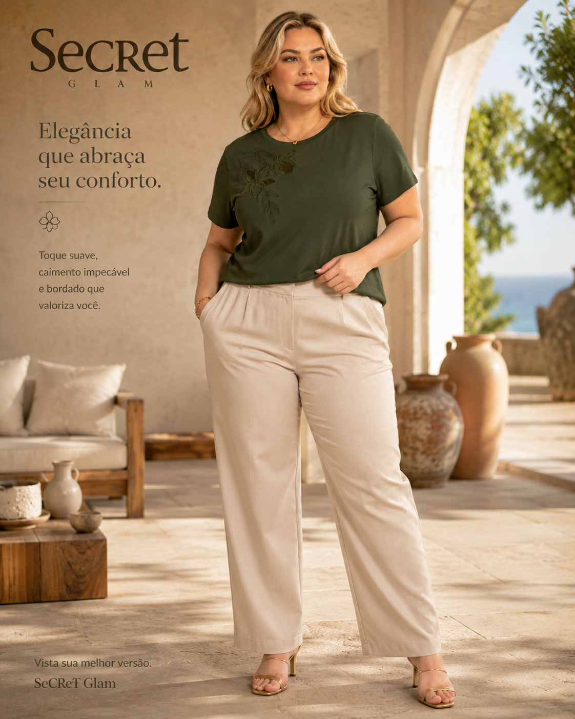 Blusa Feminina Manga Curta Com Bordado Secret Glam Verde