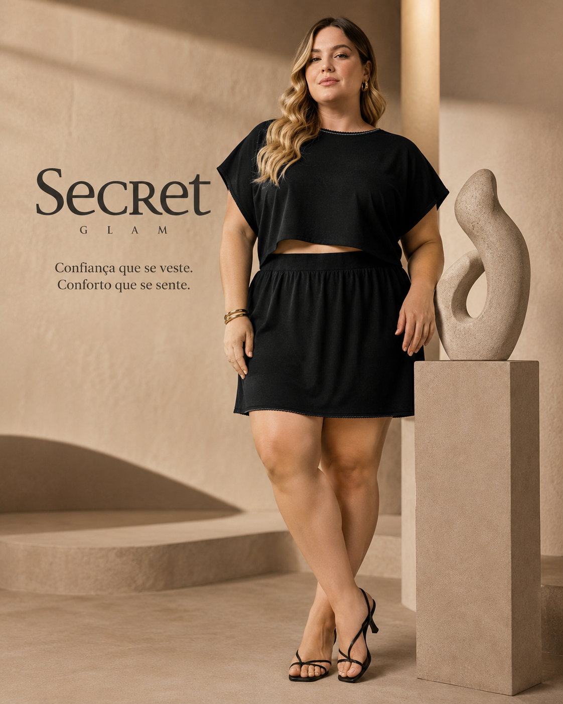 Conjunto Feminino Blusa E Shorts Saia Secret Glam S02152