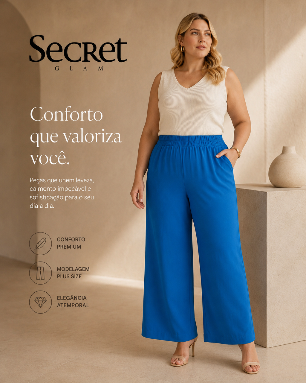Calça Feminina Pantalona Viscose Secret Glam S02134