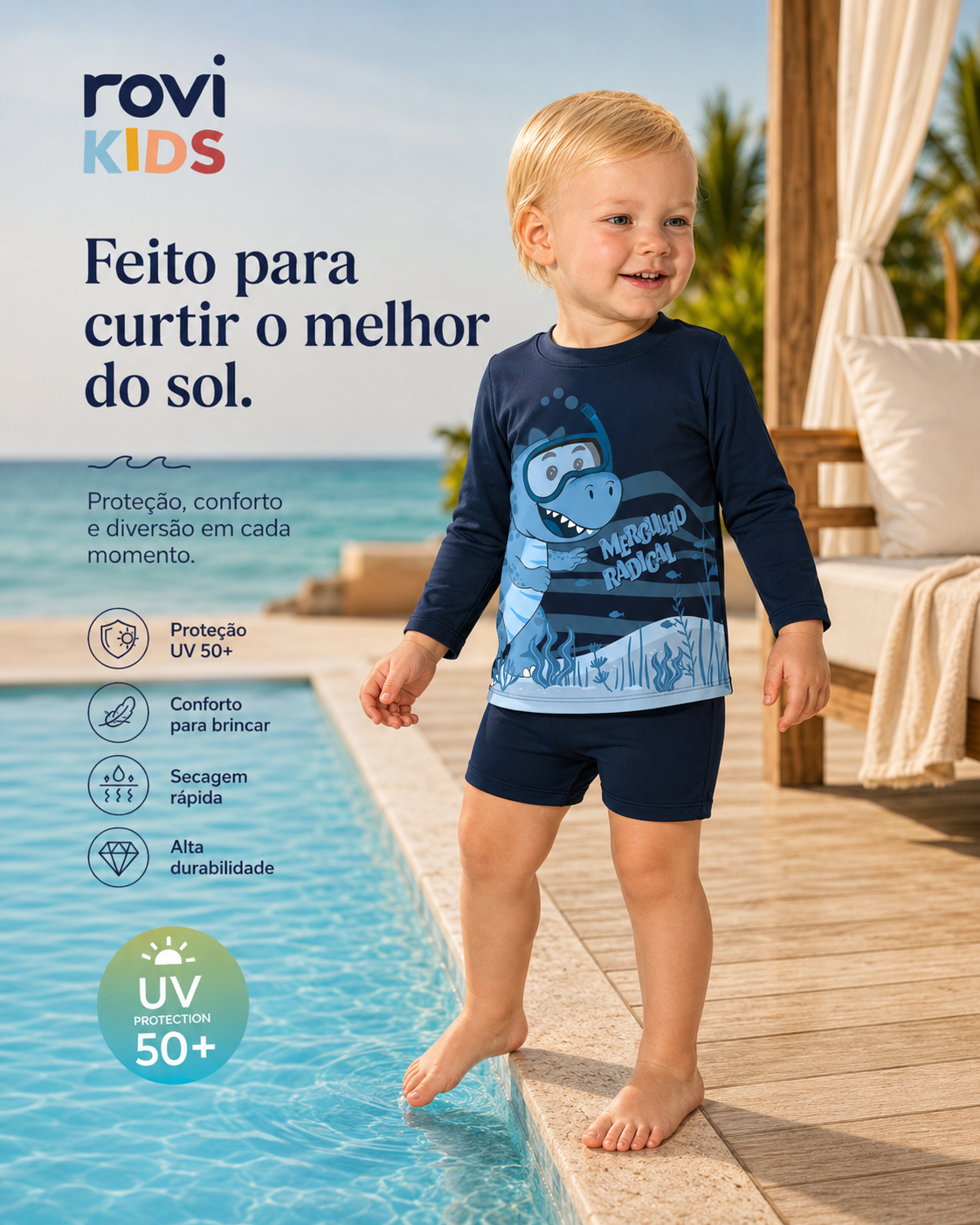 Conjunto Camiseta Manga Longa E Sunga UV Rovi Kids