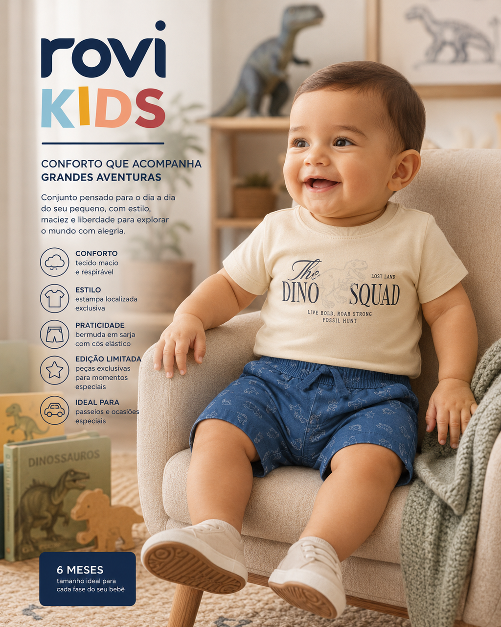 Conjunto Camiseta Com Bermuda Infantil Rovi Kids 3029540