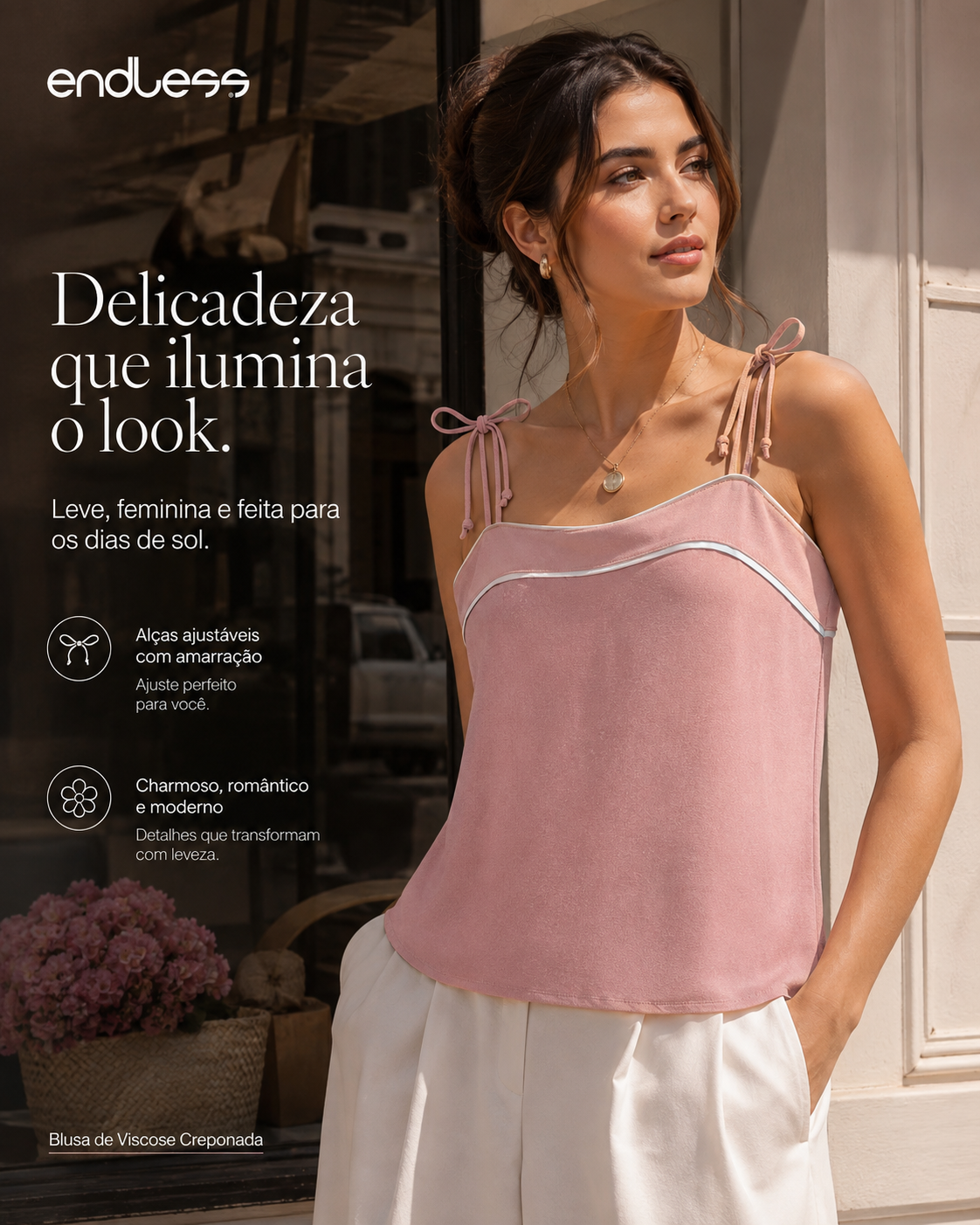 Blusa Feminina De Alça Em Viscose Lisa Endless E16098