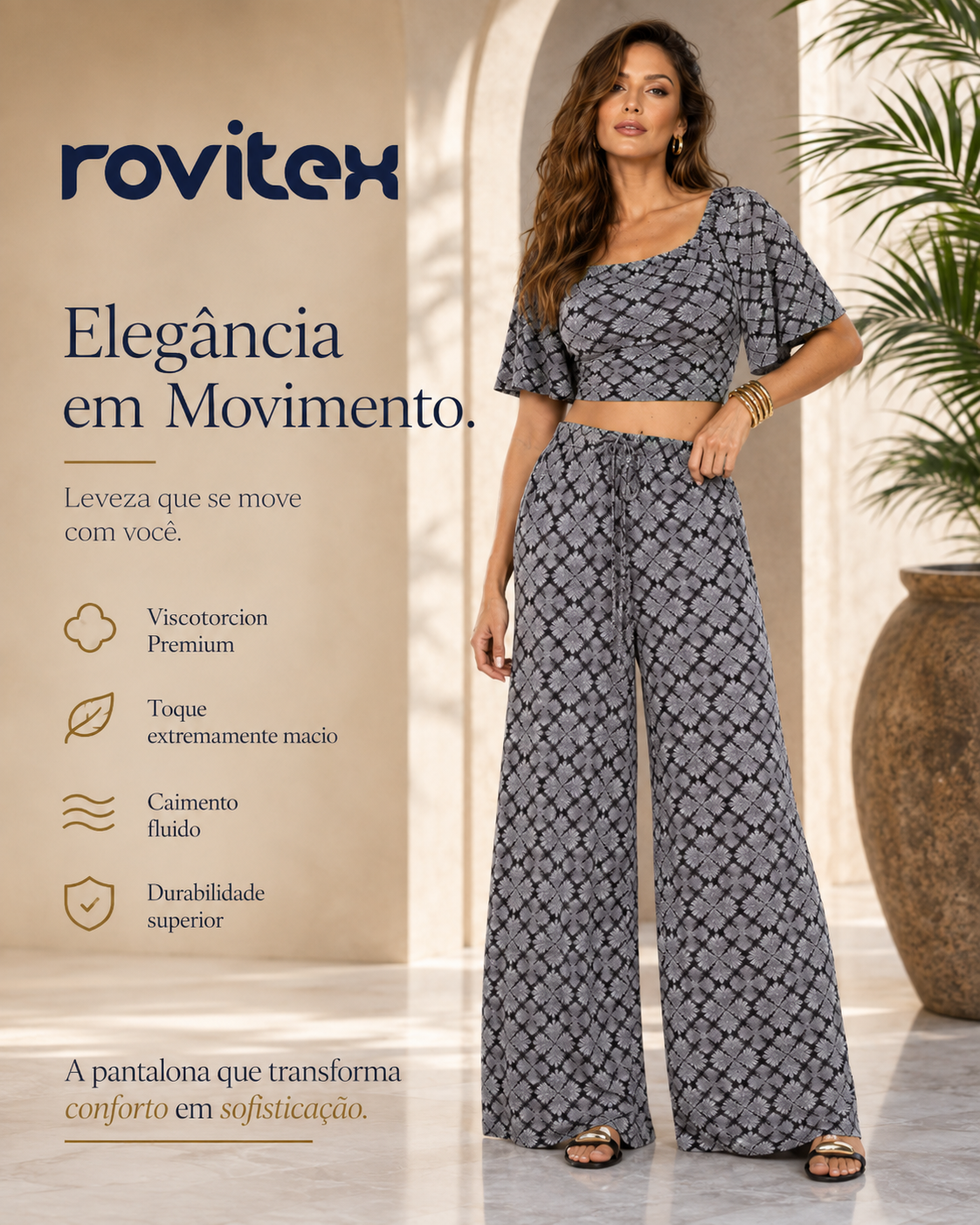 Calça Feminina Pantalona Viscotorcion Rovitex