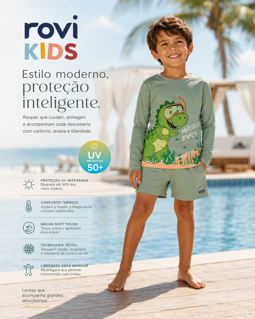 Conjunto Camiseta Manga Longa E Sunga UV Rovi Kids