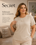Blusa Feminina Manga Curta Com Bordado Secret Glam Bege